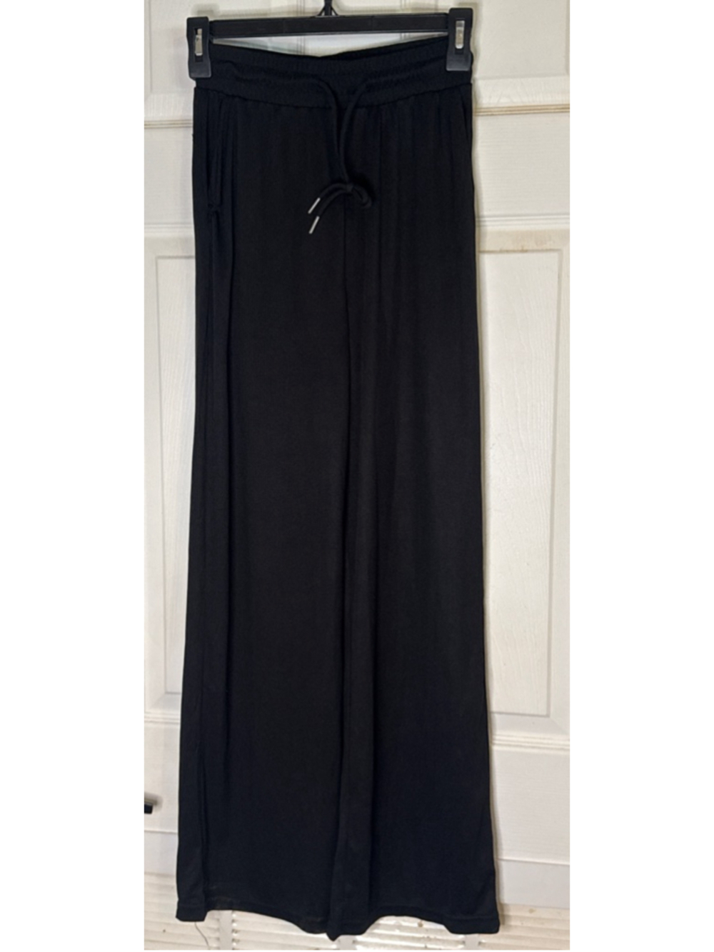 Women's Love Poem Black Ribbed Wide Leg Pants S